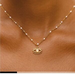 Chic Gold Eye Pendant Necklace with White Accents